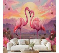 Romantic Couple Flamingos Flowers Mural Fantasy Sunset Mountain Wallpaper 300x210 cm Nature Bee Wall Decals Peel and Stick Wall Art for Bedroom Kitchen Bathroom Stickers Home Decor ds43m