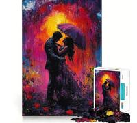 Romantic Couple in Rain 1000 Pieces Jigsaw Puzzles for Teenagers Strong Logic Toy Family Time Clear Edge Warm Surprise (38x52cm)