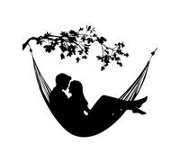 Romantic Couple Relaxing in Hammock Silhouette Under Tree Branch Engraving Decals 41x49.2cm Easy Installation Black