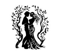 Romantic Couple Silhouette embracing amidst Ornate Tree Branches Art Engraving Decals 41x48.5cm It Won't Fall Off Black