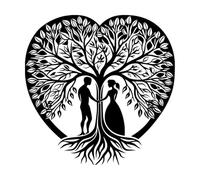Romantic Couple Under Heart Shaped Tree Engraving Decals 42x42cm Art Mural Painting Black
