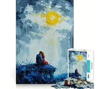 Romantic Couple Under The Moon Painting Jigsaw Puzzle for Teenagers 1000 Pieces Recall Upgrade Soothing Fun Clear Cut Wall Art Decor (50x75cm)