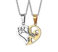 Romantic Couples Heart Key Crystal Pendant His Love Necklace Set Lover Valentine steel Necklace