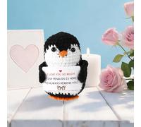 Romantic Crochet Penguin Present for Him or Her, Yarn and Cotton Material Emotional Support Gift for Decoration, Valentines Positive Penguin with Text Card Gifts for Boyfriend, Girlfriend, Couples