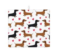 Romantic Dachshunds Patterned Kitchen Absorbent mat, countertop Drain mat, Suitable for Storing Cutlery, Knives, and Cups