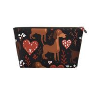 Romantic Dachshunds Portable Leather Travel Cosmetic Bag, Toiletry Bag, Waterproof Storage Bag
