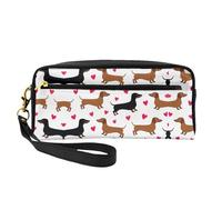 Romantic Dachshunds Print Leather Small Makeup Bag – Reusable Cosmetic Accessories Organizer, Travel Toiletry Bag