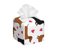 Romantic Dachshunds Print Leather Tissue Box Cover – Foldable Organizer for Bathroom, Living Room, Desk, Office, Car, and More