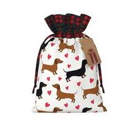 Romantic Dachshunds Print Reusable Gift Bags with Drawstring - Xmas Holiday Party Favors Pouches for Christmas, Birthdays
