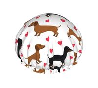 Romantic Dachshunds Print Shower Cap - Double Layer Breathable, Adjustable Elastic Strap, Durable Hotel Travel Essentials