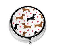 Romantic Dachshunds This Small, Round Pill Box is a Portable Travel Medicine Organizer with Three compartments for Storing Daily medications.
