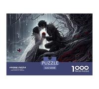 Romantic Darkness 1000 Piece Recycled Paper Puzzle -Silhouetted Couple Embracing with Red Rose Puzzles for Adults Gifts Educational Game Challenge Wall Decor52x38cm/1000pcs