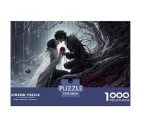 Romantic Darkness Wall Decoration And Gifts 1000 Pieces Puzzle -Silhouetted Couple Embracing with Red Rose Recycled Paper Fun And Challenging Family Game38x26cm/1000pcs