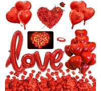 Romantic Decorations Candles and Petals Set 50 Love Heart Shaped Floating Tea lights Candles 2000 Silk Red Rose Petals + 18 Romantic Balloons Rose Love Balloon for Wedding, St Valentine and Engagement