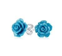 Romantic Delicate Floral 3D carved Blue Rose Flower Stud Earrings For Women Teen For Mother Silver Plated
