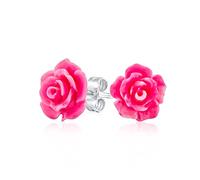Romantic Delicate Floral 3D carved Pink Rose Flower Stud Earrings For Women Teen For Mother Silver Plated