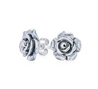 Romantic Delicate Floral 3D carved Silver Rose Flower Stud Earrings For Women Teen For Mother Silver Plated