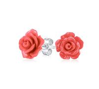 Romantic Delicate Floral 3D Peach Orange carved Rose Flower Stud Earrings For Women Teen For Mother Silver Plated Post