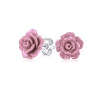 Romantic Delicate Floral 3D Violet Mauve carved Rose Flower Stud Earrings For Women For Teen Mother Silver Plated Post