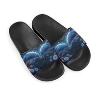 Romantic Dolphin Flower Novelty Sunflowers Pattern Slide Sandals for Women Girls, Comfotable Open Toe Non Slip Single Band Slide Sandals