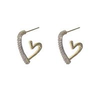 Romantic Double Heart Crystal Earrings for Women, Sparkling Alloy Open Heart Studs with Clear Crystal Accents, Lightweight Fashion Jewelry for Wedding Party Daily Wear