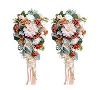 Romantic Draping Bridal Arrangement, Cascading Floral Bundle, Trailing Wedding Posy, Balanced Blossoms And Drooping Leaf Branches, For Chapel Ceremony, Anniversary Shoot, H(Size:26*52cm,Color:K-2 PCS)