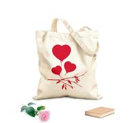 Romantic Drawing Heart Balloons Valentine Unbleached Canvas Tote Bag 340g/m² thick fabric Uses as a tool bag