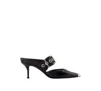 Romantic Edge Sandals - Black/Silver Leather - female - Alexander McQueen - Heeled Mules - Black - 4 1/2 UK - Shoes 4 1/2 UK