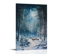 Romantic-Era Landscape with A Herd of Deer Grazing in A Snow-Covered Forest, Frost Crystals Glittering in The Moonlight. Contemporary Wall Mural Art Decorative Hanging Poster12x18inch(30x45cm)