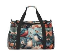 Romantic Fancy Birds Butterfly Print Stylish Foldable Carry On Tote with Waterproof Zipper for Weekend Getaways Bag