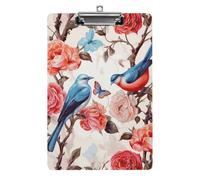 Romantic Fancy Floral Birds Butterfly Clipboard, A4 Acrylic Clipboard with Hanging Hole, Ultra-Light Clip Board - Holds 100 Sheets, Shatterproof Document Holder for Office, 12.5" X 8.5"