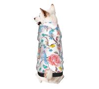 Romantic Fancy Floral Birds Butterfly Print Dog Hoodie Sweatshirt For Small Dogs, Warm, Soft And Breathable Pet Clothes, Easy To Wear Jumper For Winter And Fall Warm