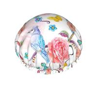 Romantic Fancy Floral Birds Butterfly Print Double Layer Shower Cap Reusable Lightweight And Soft Bath Hair Cap For Women