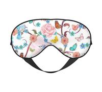 Romantic Fancy Floral Birds Butterfly Print Functionality Cozy Eye Mask Adjustable Strap Nap Night Travel Camping Yoga Relax