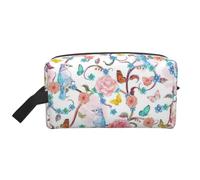 Romantic Fancy Floral Birds Butterfly Print Large Capacity Travel Toiletry Bag Cosmetic Pouch Waterproof Lightweight Vacation