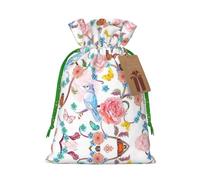 Romantic Fancy Floral Birds Butterfly Print Small Drawstring Pouch For Gifts,Reusable Gift Bag,For Holiday And Party Presents