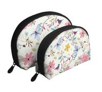 Romantic Fancy Floral Birds Butterfly Print Small Purses 2Pcs Portable Coin Purse Makeup Bag Soft Vacation Pouch Change Holder Wallet with Zipper Portable for Shopping Travel Party Cosmetic Bag