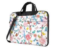 Romantic Fancy Floral Birds Butterfly Print Structured Laptop Bag Oxford Cloth Briefcase Padded Shoulder Case With Front Pockets