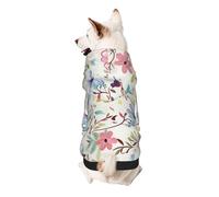 Romantic Fancy Floral Birds Butterfly Printed Dog Hoodie Soft Dog Sweatshirt Cute Cat Dog Clothes for Small Dogs Kitten Puppy, XL
