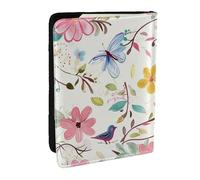 Romantic Fancy Floral Birds Butterfly Printed Passport Holder - 6.5 x 4.5 Inch RFID Blocking Travel Wallet,Stylish Passport Cover,Lightweight Document Organizer for Cards