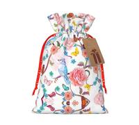 Romantic Fancy Floral Birds Butterfly Printing Cute Christmas Bag Drawstring Design 4.7x6.9 Inch For Christmas Party Birthday Gift Packaging