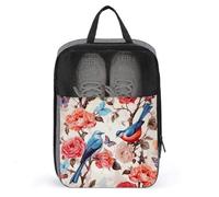 Romantic Fancy Floral Birds Butterfly Shoe Bag Waterproof & Breathable Shoe Pouch for Travel, Portable Carry Case for Sports Sneakers, Gym, Vacation