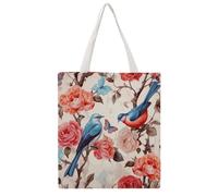 Romantic Fancy Floral Birds Butterfly Tote Bag, Aesthetic Canvas Tote Bag Reusable Grocery Shopping Bag for Women Men