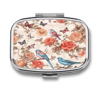 Romantic Fancy Floral Birds Butterfly Weekly AM/PM Pill Organizer.Waterproof Portable Compact Travel Pill Organizers.Small Pill Box for Medicine Holder for Vitamins Medication.