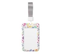 Romantic Fancy Floral Print Id Badge Holder Sliding Card Holder Vertical Card Protector Cover Case Teacher Lanyard for Office Women Men