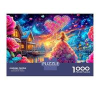 Romantic Fantasy 1000 Pc Cardboard Jigsaw Puzzle Magical Town Glowing Under A Cosmic Sky for All Ages Family Game Night Screen Free Entertainment 38x26cm/1000pcs