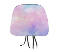 Romantic Fantasy Pastel Color Small Stars Sparkling Light Printed Car Headrest Cover,2 Pieces, Elastic Comfort Head Rest Cover for Women Men, Universal Fits Most Cars Van SUV Truck, Car Interior Decor