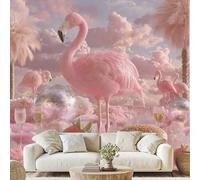 Romantic Flamingo Drink Food 3D Wallpaper Vintage Disco Ball Palm Trees Wall Stickers 200x140 cm Fantasy Cloud Canvas Wallpaper for Bedroom Living Room Stickers Mural Peel and Stick Wall Art Wf178g