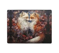 Romantic Flower Fox Couple Area Rugs for Living Room Decor - Soft Throw Washable Rugs for Bedroom, 63x48 Inch Indoor Carpet for Bedroom Living Room