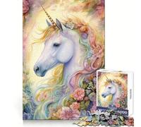Romantic Flower Unicorn Hard Jigsaw Puzzle for Adults 1000 Pieces Fine Logic Toy Calm Fun Neat Edge Thoughtful Gift (50x75cm)